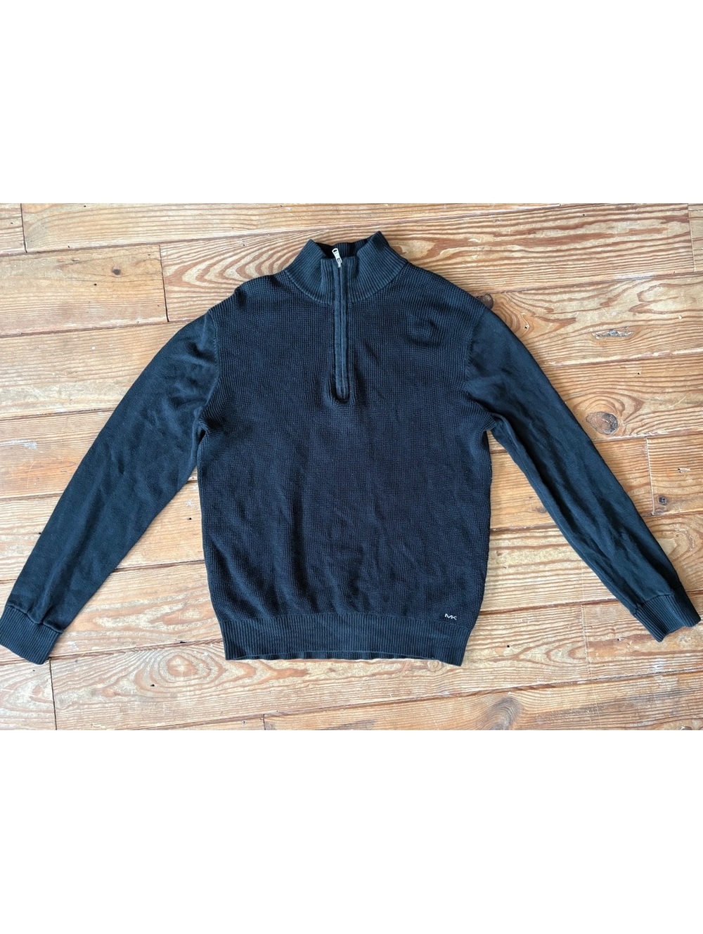 Michael Kors Men’s Black Quarter Zip Mock Neck Cotton Sweater Medium